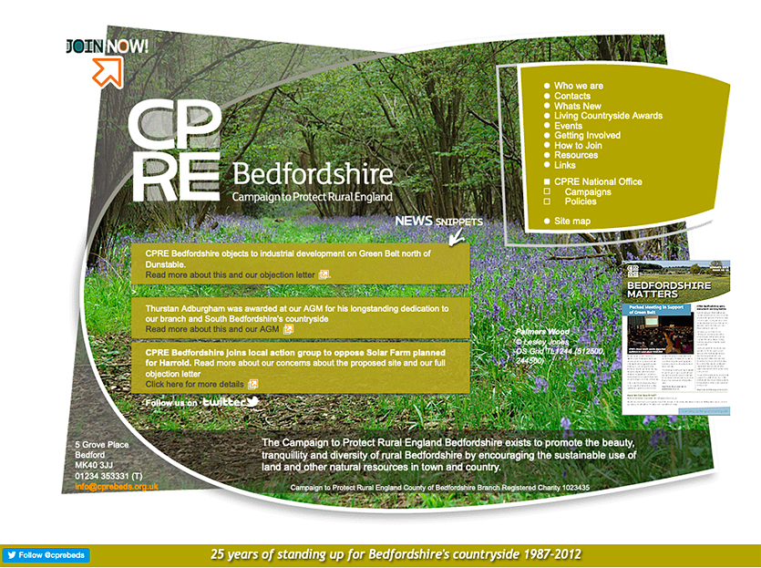 Design for CPRE Bedfordshire website